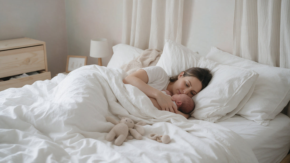 Jeune mère au repos avec son bébé, ambiance douce et apaisante